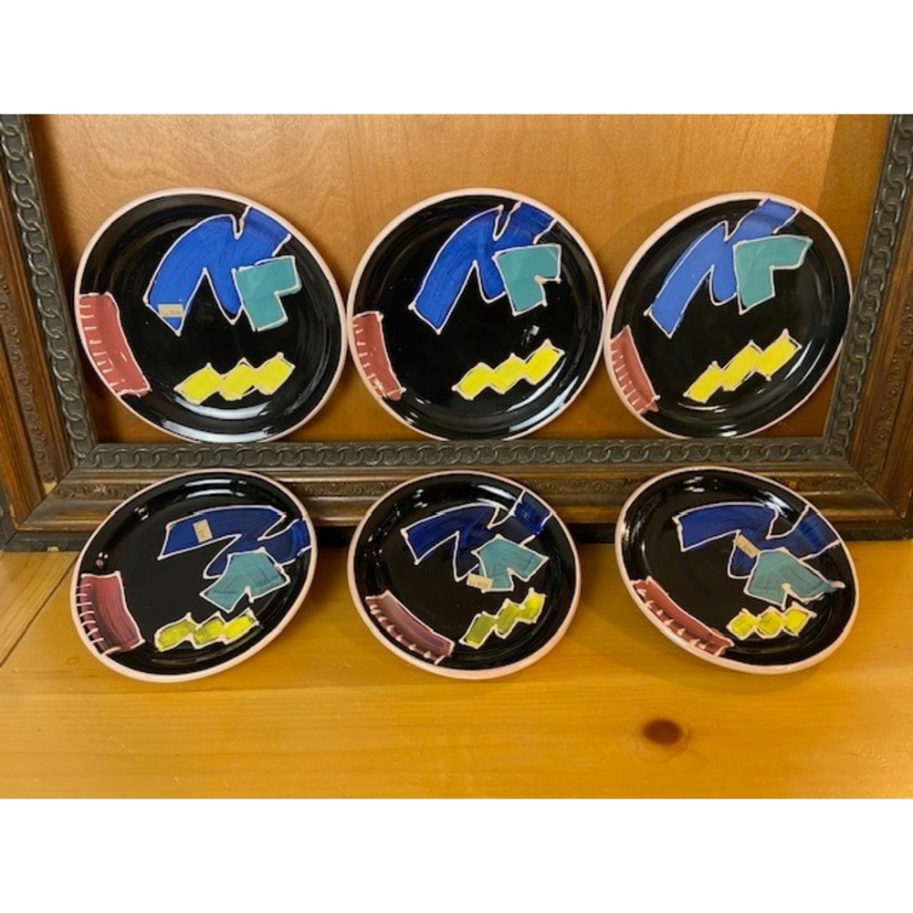Helaine Melvin California Pottery Vintage Memphis Milano Style 1991 Plate Set 6